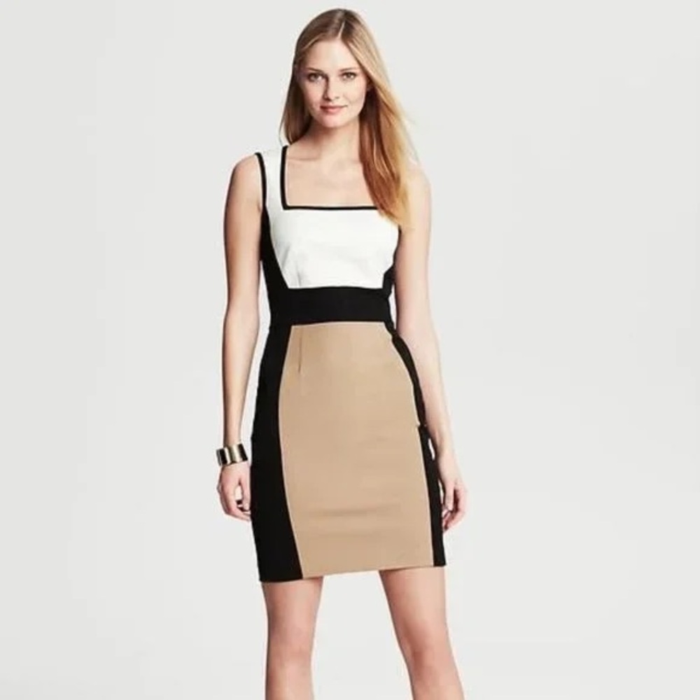 BANANA REPUBLIC Colorblock Sheath Dress Square Neckline EUC